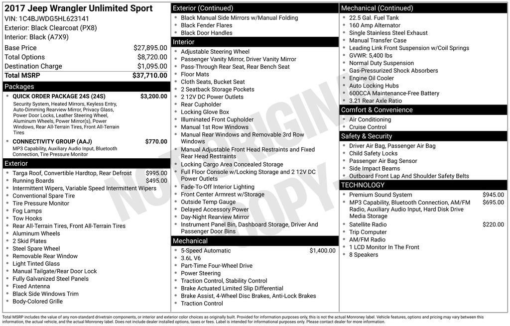 Used 2017 Jeep Wrangler Unlimited Sport w/ Quick Order Package 24S image 9