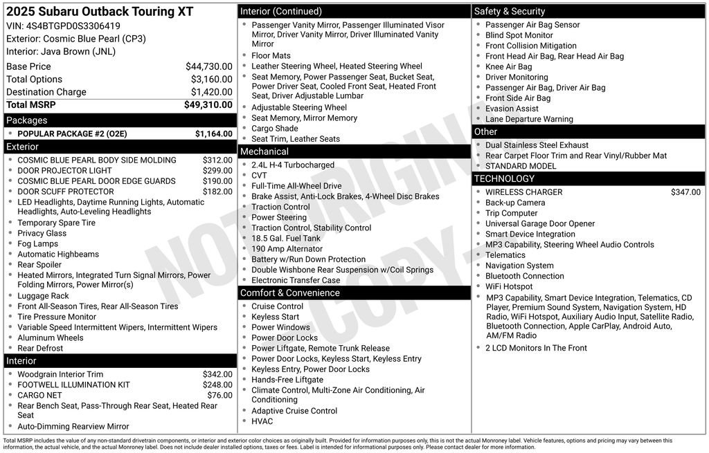 Used 2025 Subaru Outback Touring XT w/ Popular Package #2 AWD/4WD image 3