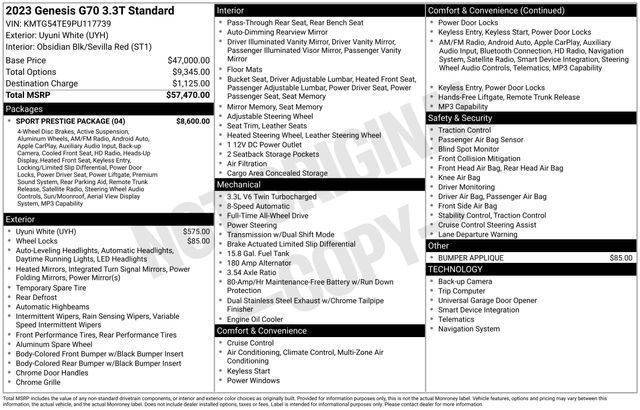 Certified 2023 Genesis G70 3.3T w/ Sport Prestige Package image 2