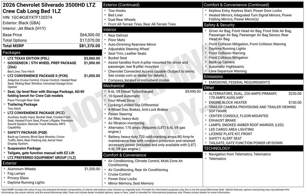 New 2026 Chevrolet Silverado 3500 LTZ w/ LTZ Texas Edition image 1