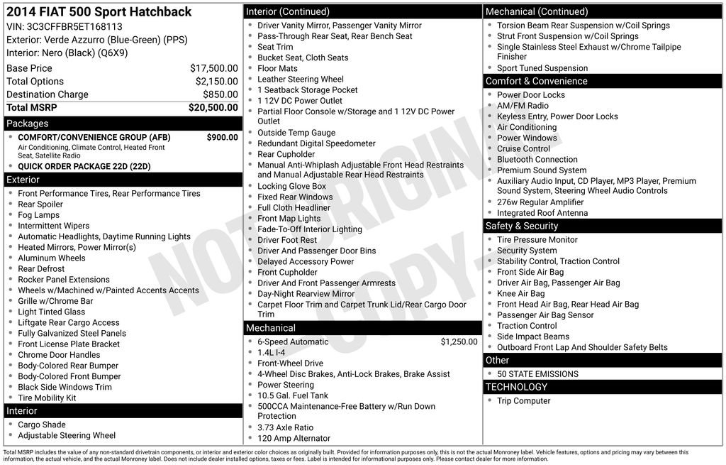 Used 2014 FIAT 500 Sport w/ Comfort/Convenience Group image 5