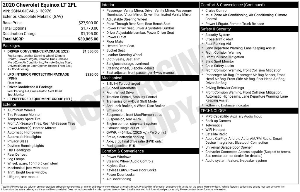 Used 2020 Chevrolet Equinox LT w/ Driver Convenience Package FWD image 59