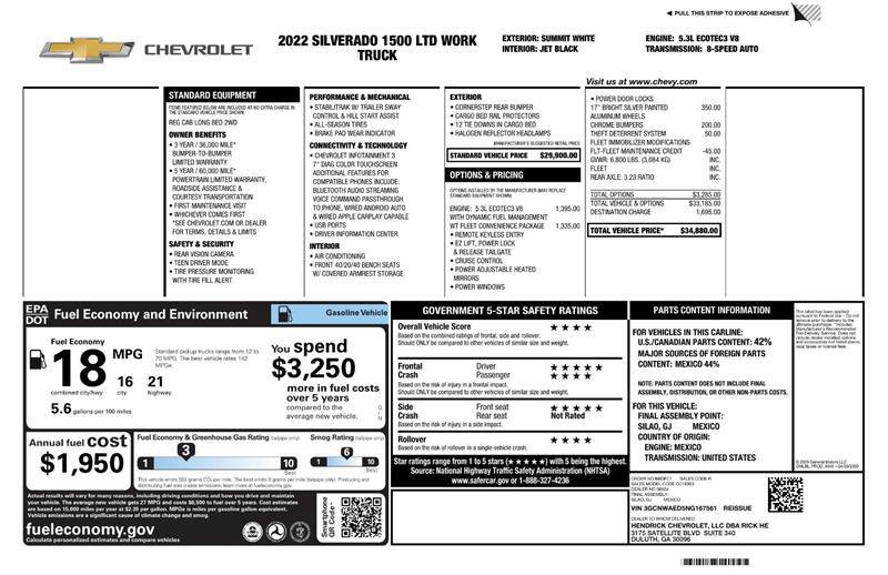 Used 2022 Chevrolet Silverado 1500 W/T w/ WT Fleet Convenience Package image 2