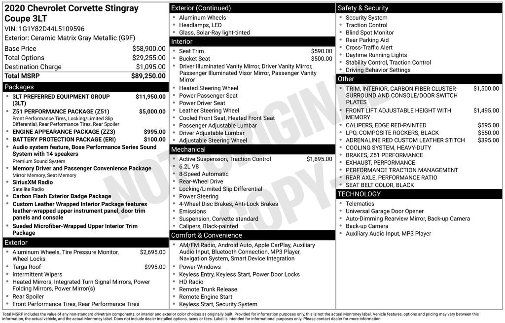 Used 2020 Chevrolet Corvette Stingray Premium Cpe w/ 3LT Preferred Equipment Group image 21