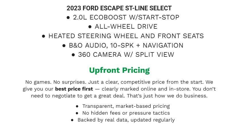 Certified 2023 Ford Escape ST-Line Select w/ Tech Pack #2 AWD/4WD image 2