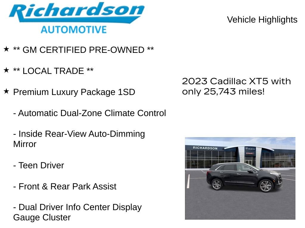 Certified 2023 Cadillac XT5 Premium Luxury w/ LPO, Floor Liner Package image 12