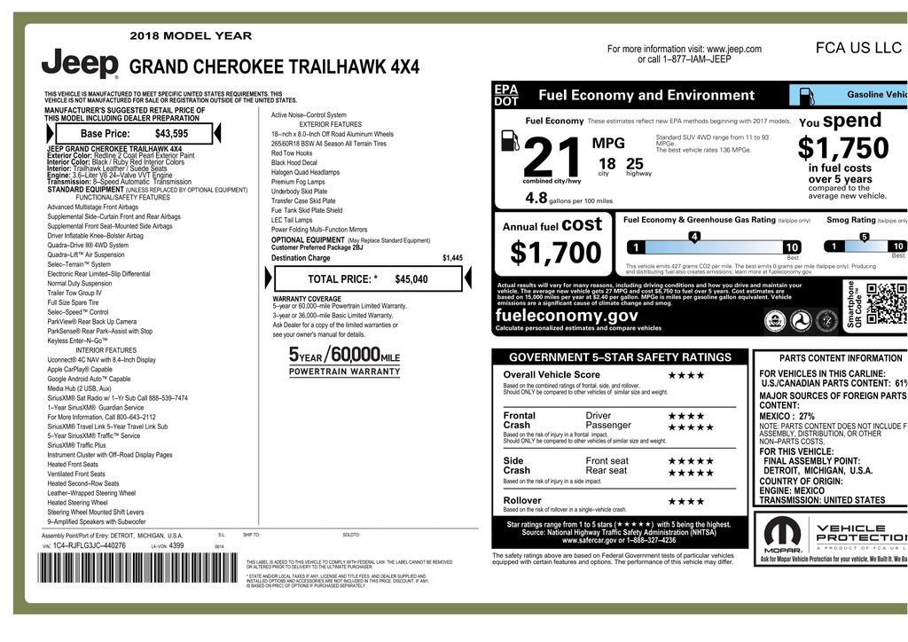 Used 2018 Jeep Grand Cherokee Trailhawk AWD/4WD image 3