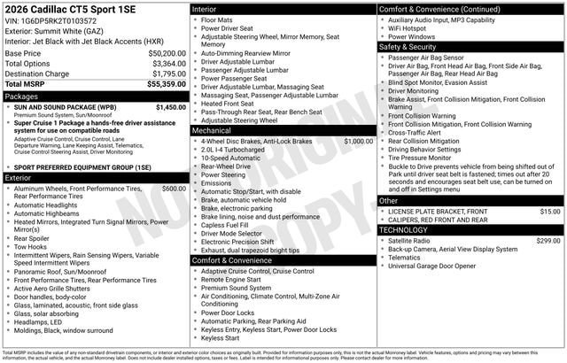 Certified 2026 Cadillac CT5 Sport w/ Sun And Sound Package RWD image 35