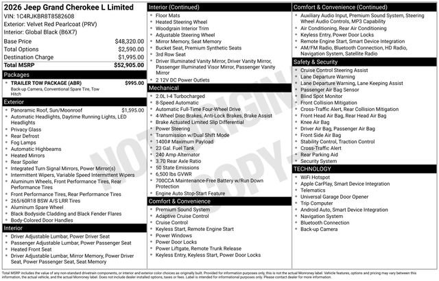 New 2026 Jeep Grand Cherokee L Limited w/ Trailer Tow Package AWD/4WD image 48
