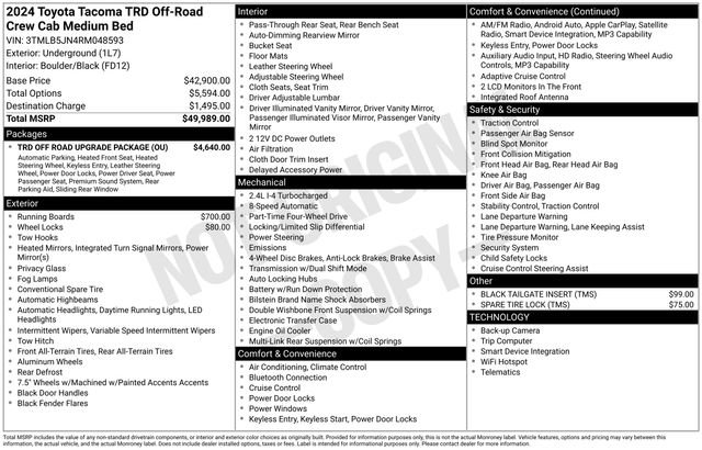 Used 2024 Toyota Tacoma TRD Off-Road w/ TRD Off Road Upgrade Package AWD/4WD image 34