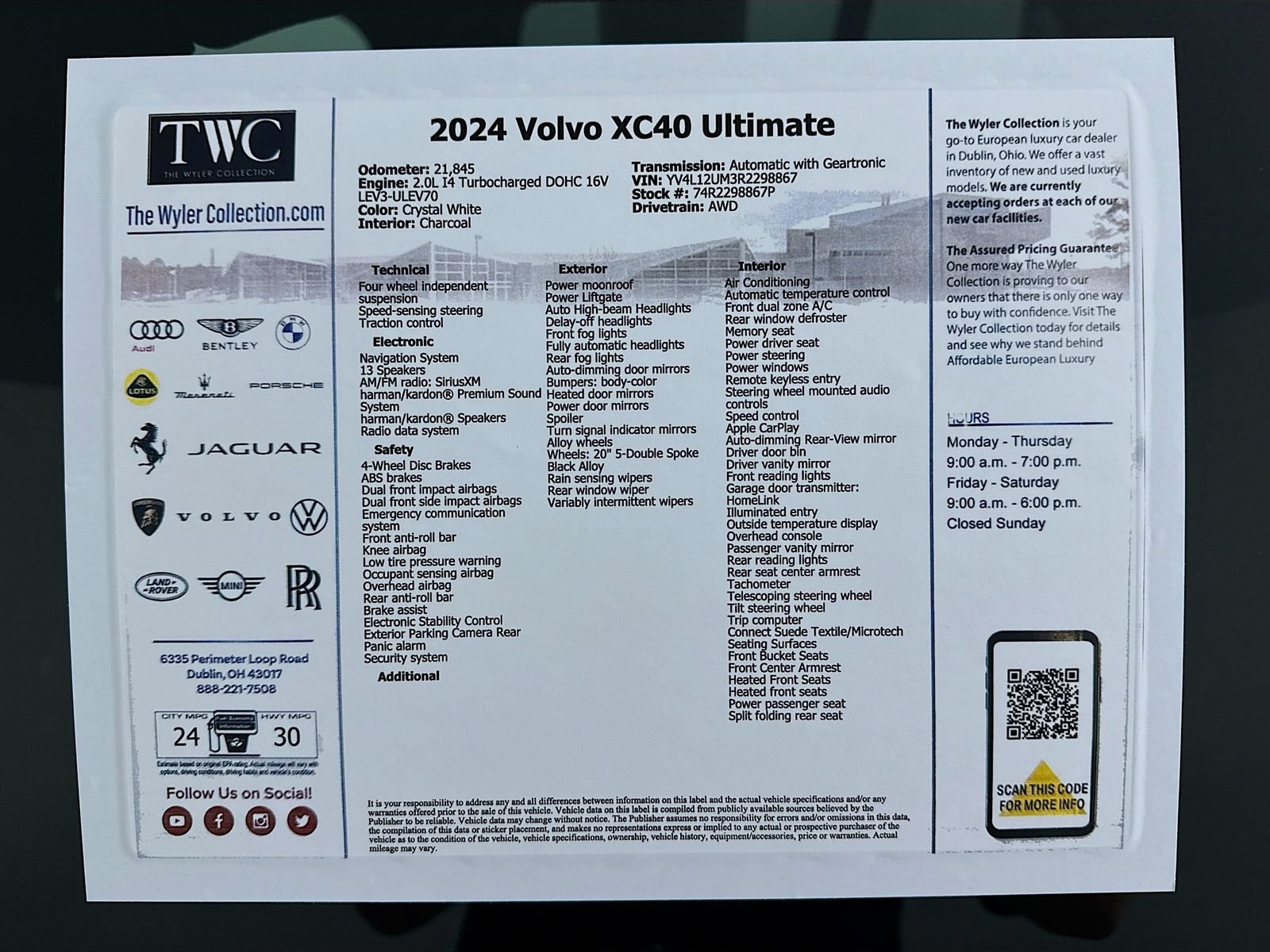 Used 2024 Volvo XC40 B5 Ultimate w/ Climate Package AWD/4WD image 47