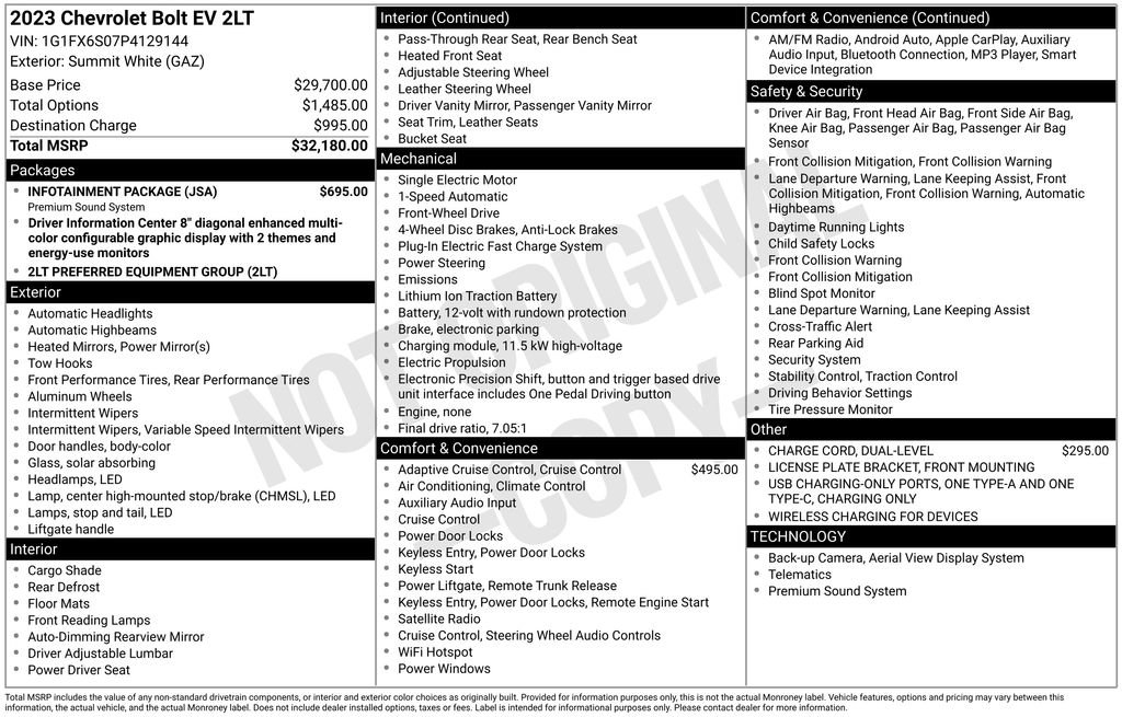 Used 2023 Chevrolet Bolt LT w/ Infotainment Package image 6