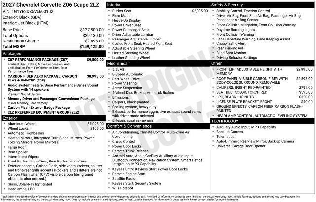 New 2027 Chevrolet Corvette Z06 w/ Z07 Performance Package RWD image 37
