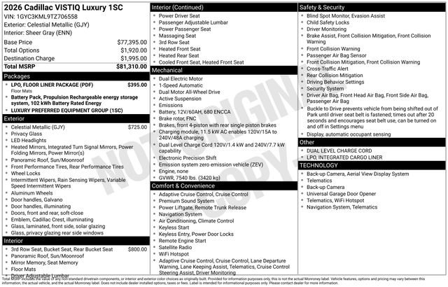 New 2026 Cadillac Vistiq Luxury w/ LPO, Floor Liner Package image 18