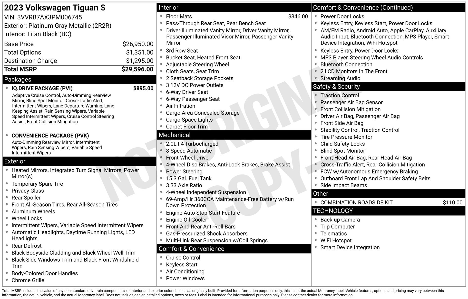 Used 2023 Volkswagen Tiguan S w/ IQ.Drive Package image 3