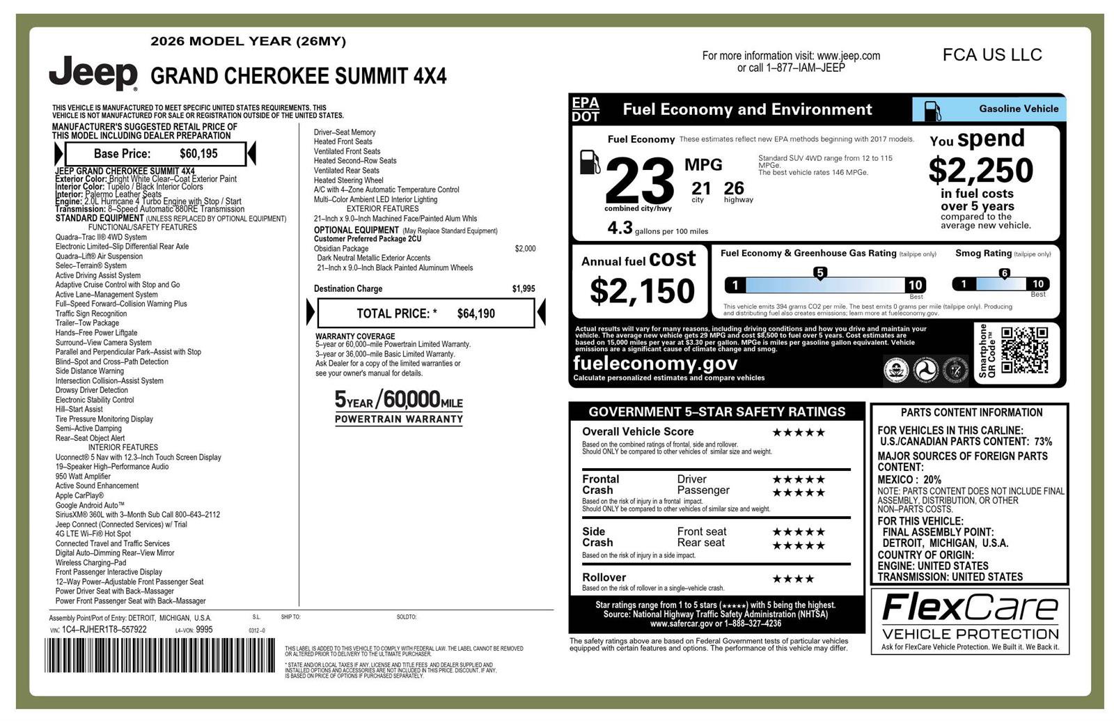 Used 2026 Jeep Grand Cherokee Summit w/ Obsidian Package AWD/4WD image 42