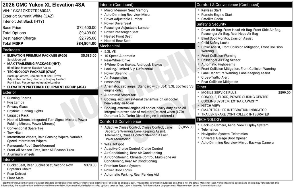 New 2026 GMC Yukon XL Elevation w/ Elevation Premium Package RWD image 41