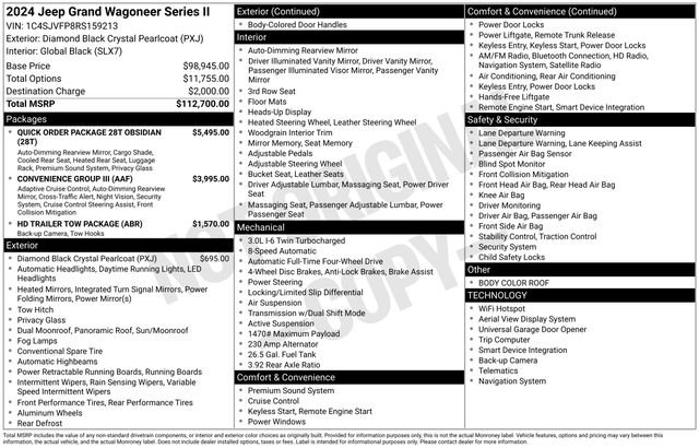 New 2024 Jeep Grand Wagoneer Series II w/ Quick Order Packagew 28T image 4