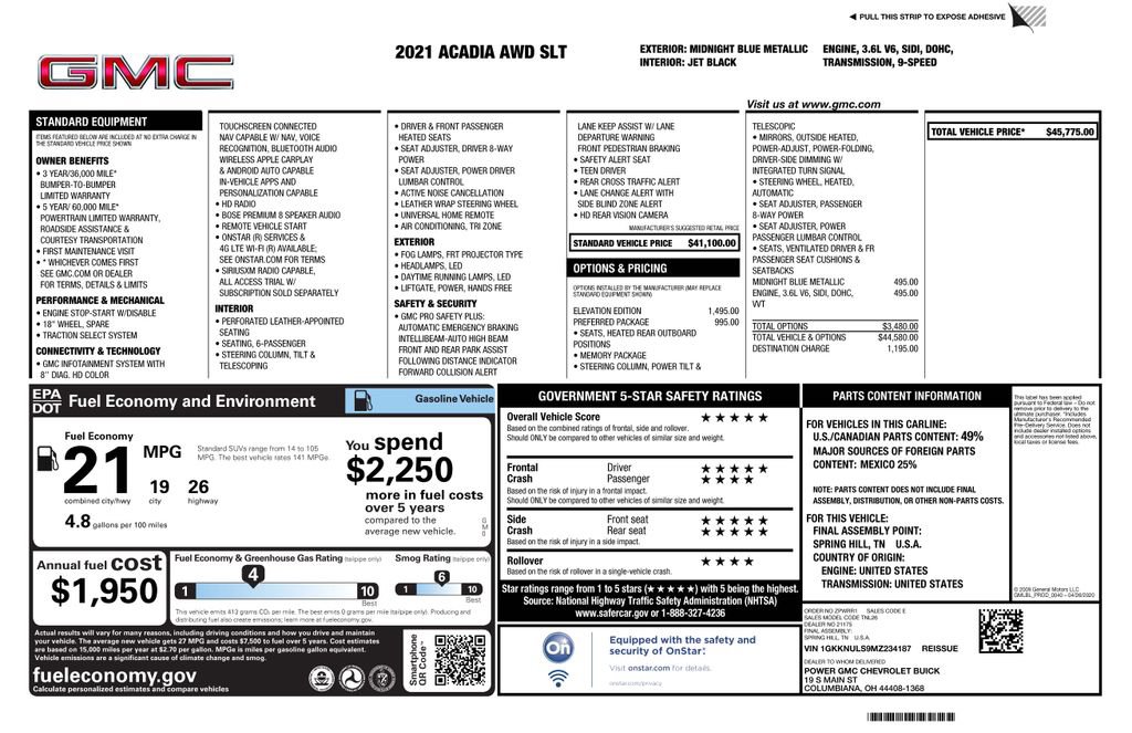 Used 2021 GMC Acadia SLT w/ Elevation Edition AWD/4WD image 4