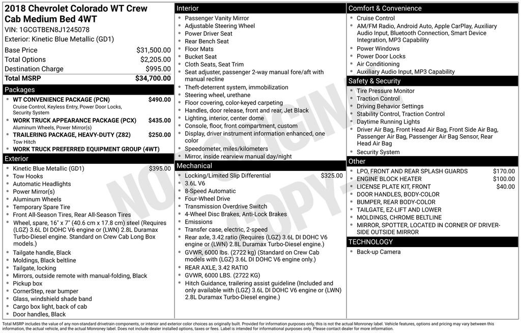 Used 2018 Chevrolet Colorado W/T w/ WT Convenience Package AWD/4WD image 5