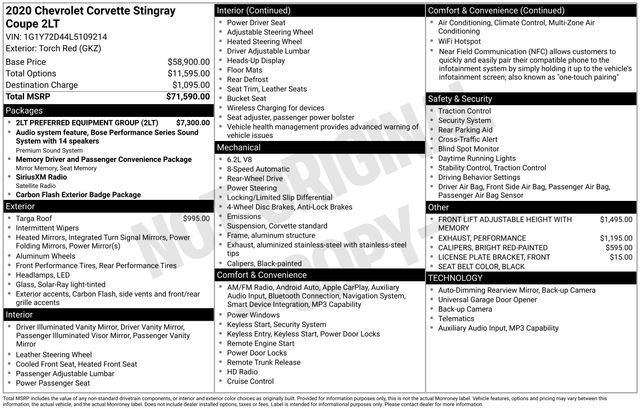 Certified 2020 Chevrolet Corvette Stingray Preferred Cpe w/ 2LT Preferred Equipment Group RWD image 32