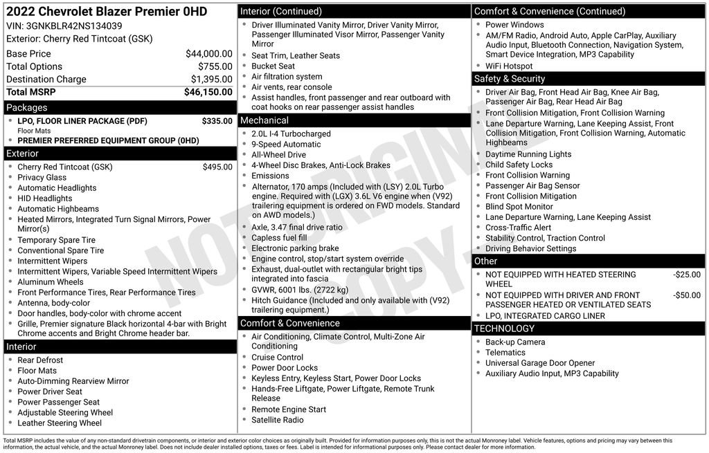 Certified 2022 Chevrolet Blazer Premier w/ LPO, Floor Liner Package image 39