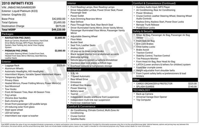 Used 2010 INFINITI FX35 2WD w/ Navigation Pkg image 7