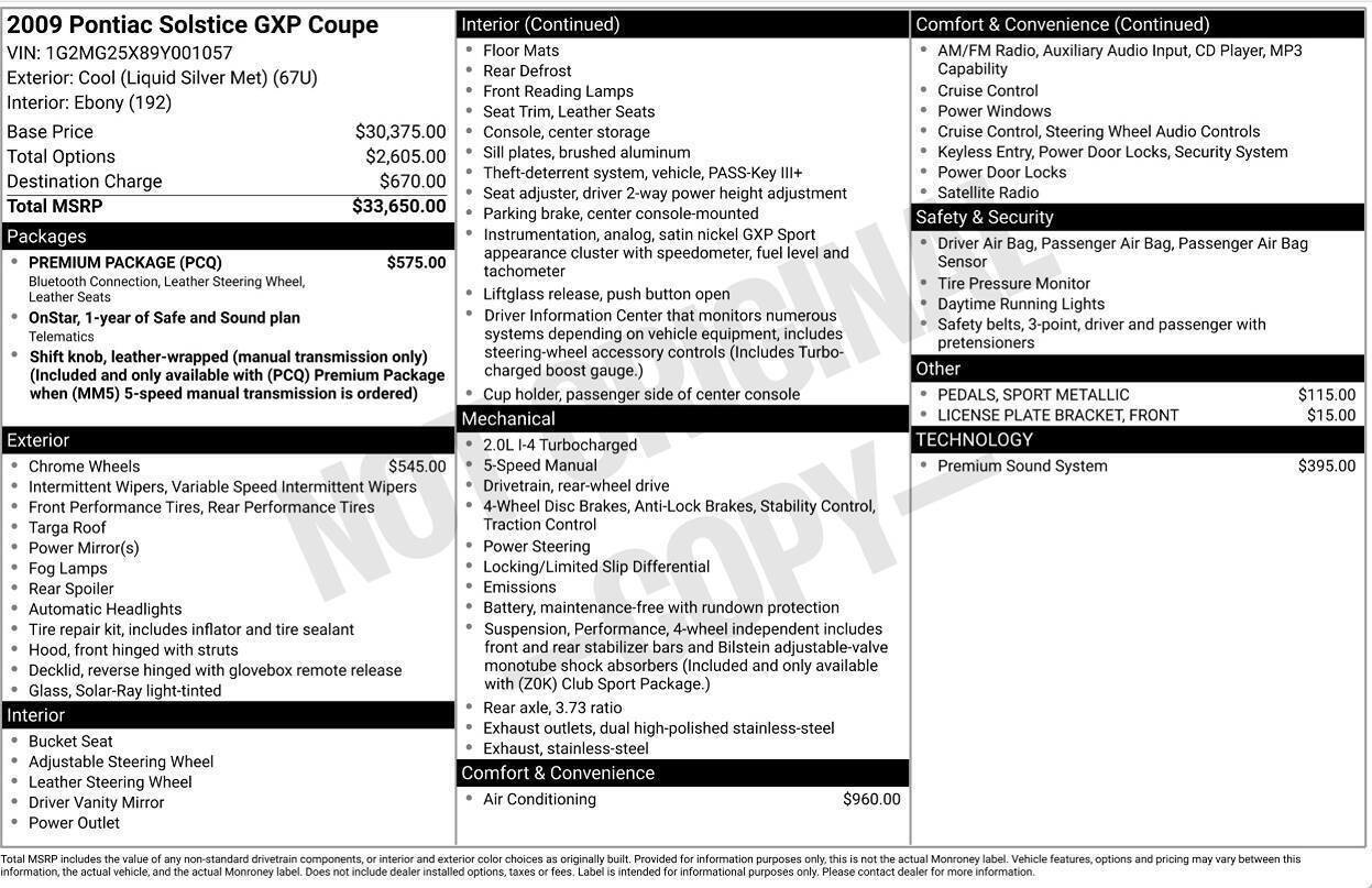 Used 2009 Pontiac Solstice GXP w/ Premium Package RWD image 3