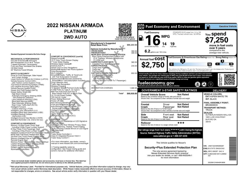 Certified 2022 Nissan Armada Platinum w/ Captain's Chairs Package image 33