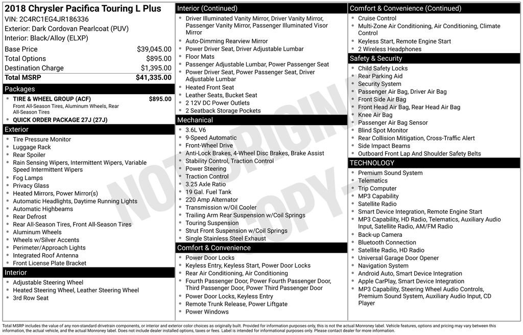 Used 2018 Chrysler Pacifica Touring-L Plus w/ Tire & Wheel Group FWD image 3