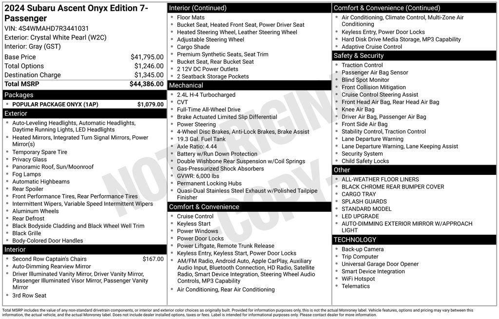 Used 2024 Subaru Ascent Onyx Edition w/ Popular Package Onyx AWD/4WD image 27