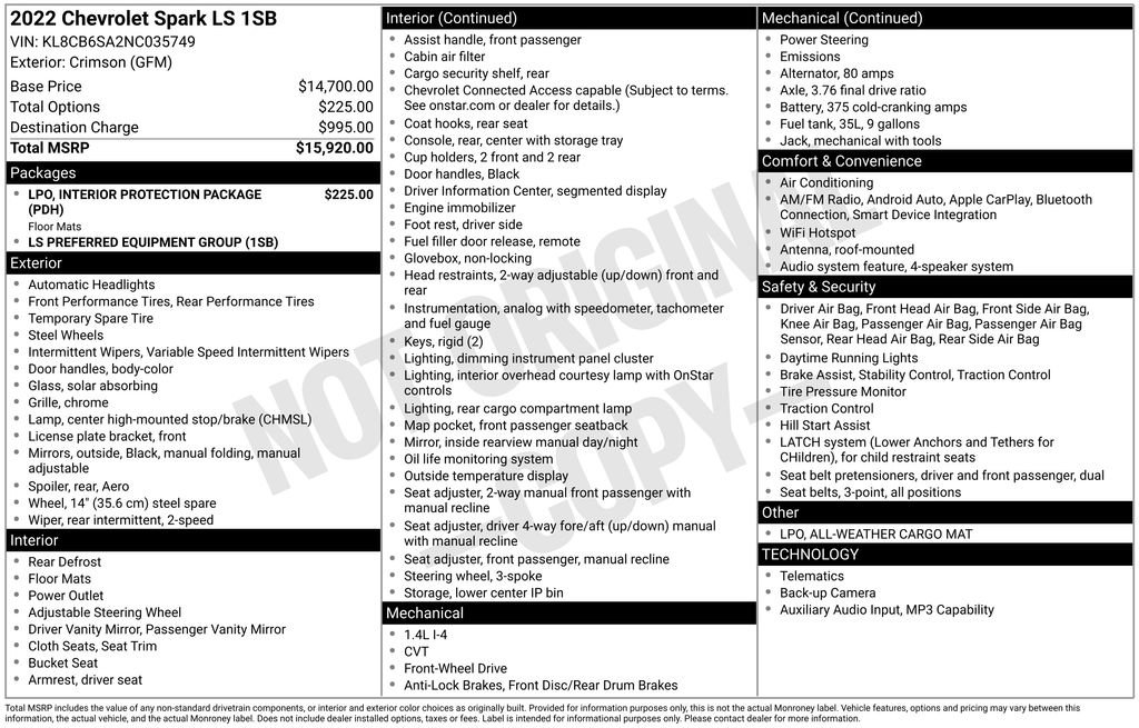 Used 2022 Chevrolet Spark LS FWD image 10