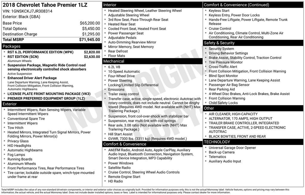 Used 2018 Chevrolet Tahoe Premier w/ RST 6.2L Performance Edition AWD/4WD image 5