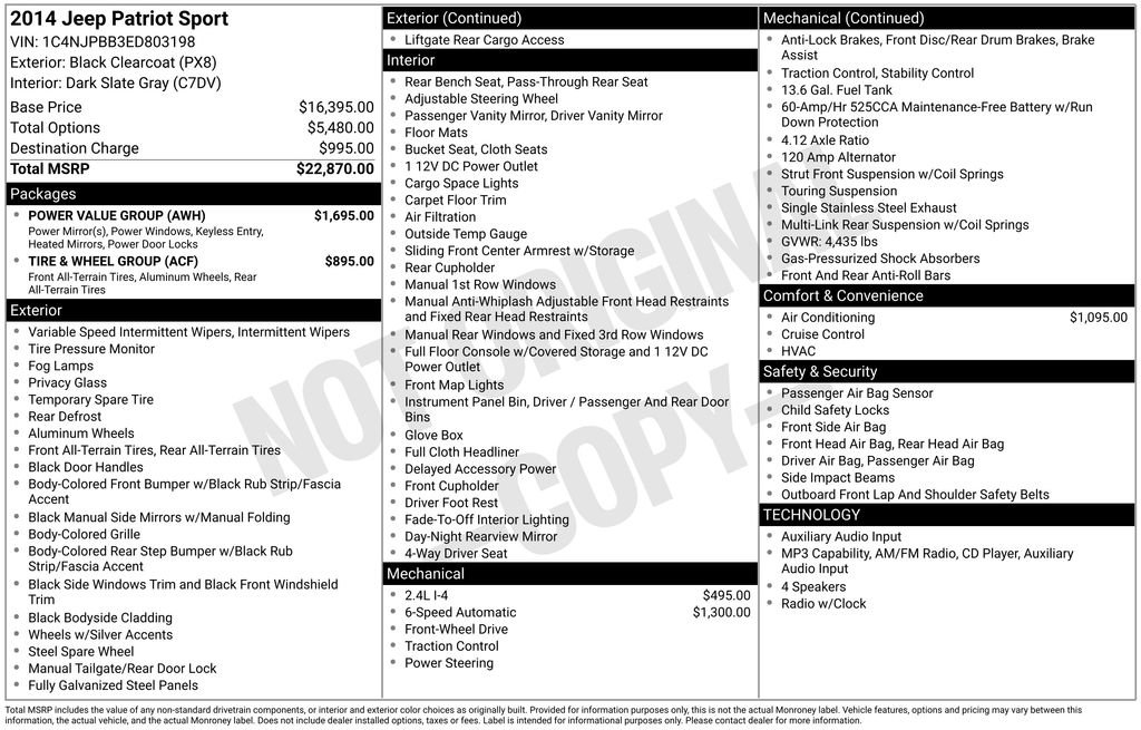 Used 2014 Jeep Patriot Sport w/ Power Value Group FWD image 3