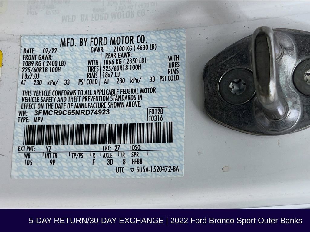 Used 2022 Ford Bronco Sport Outer Banks w/ Tech Package AWD/4WD image 37