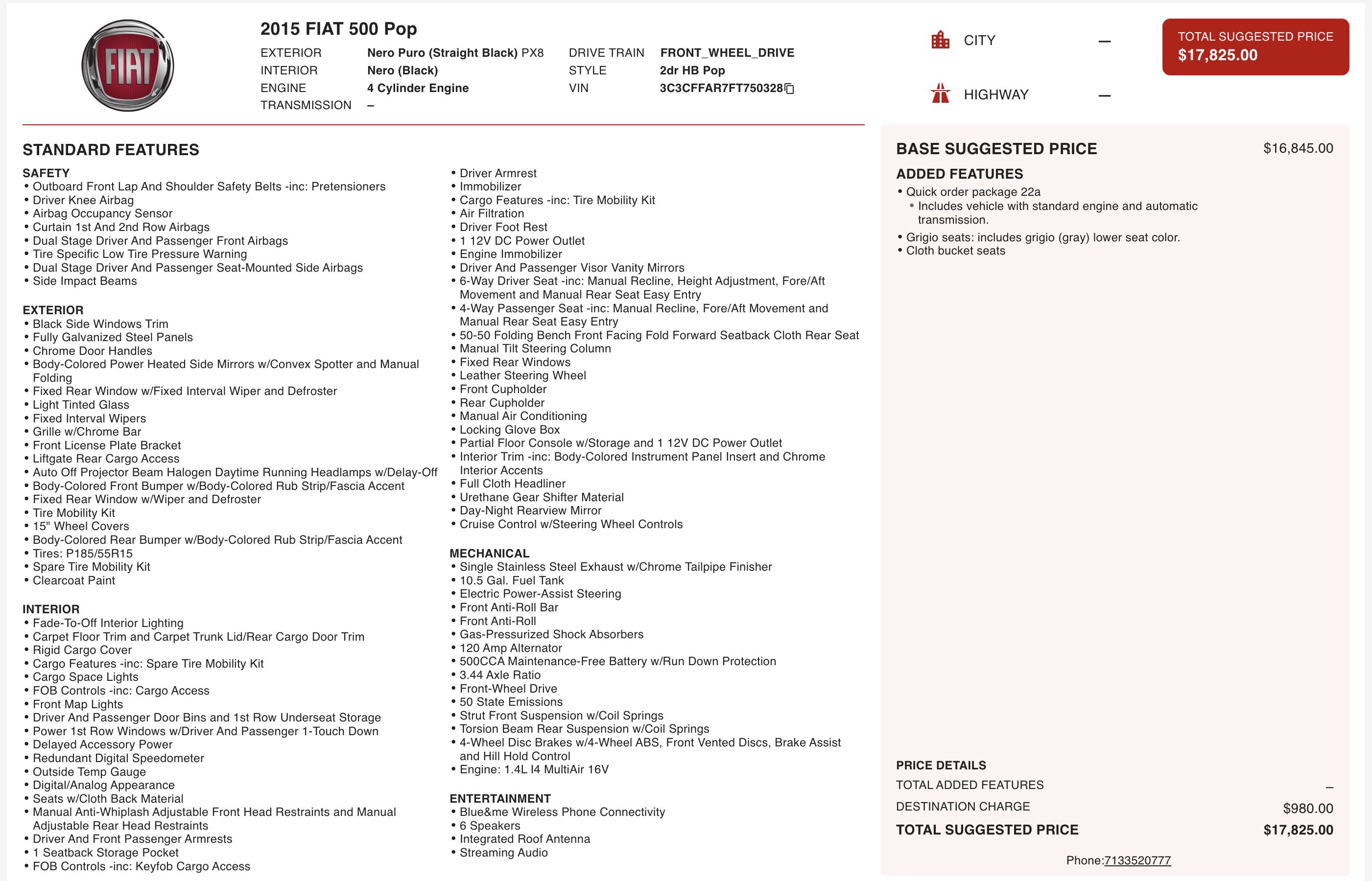 Used 2015 FIAT 500 Pop FWD image 5