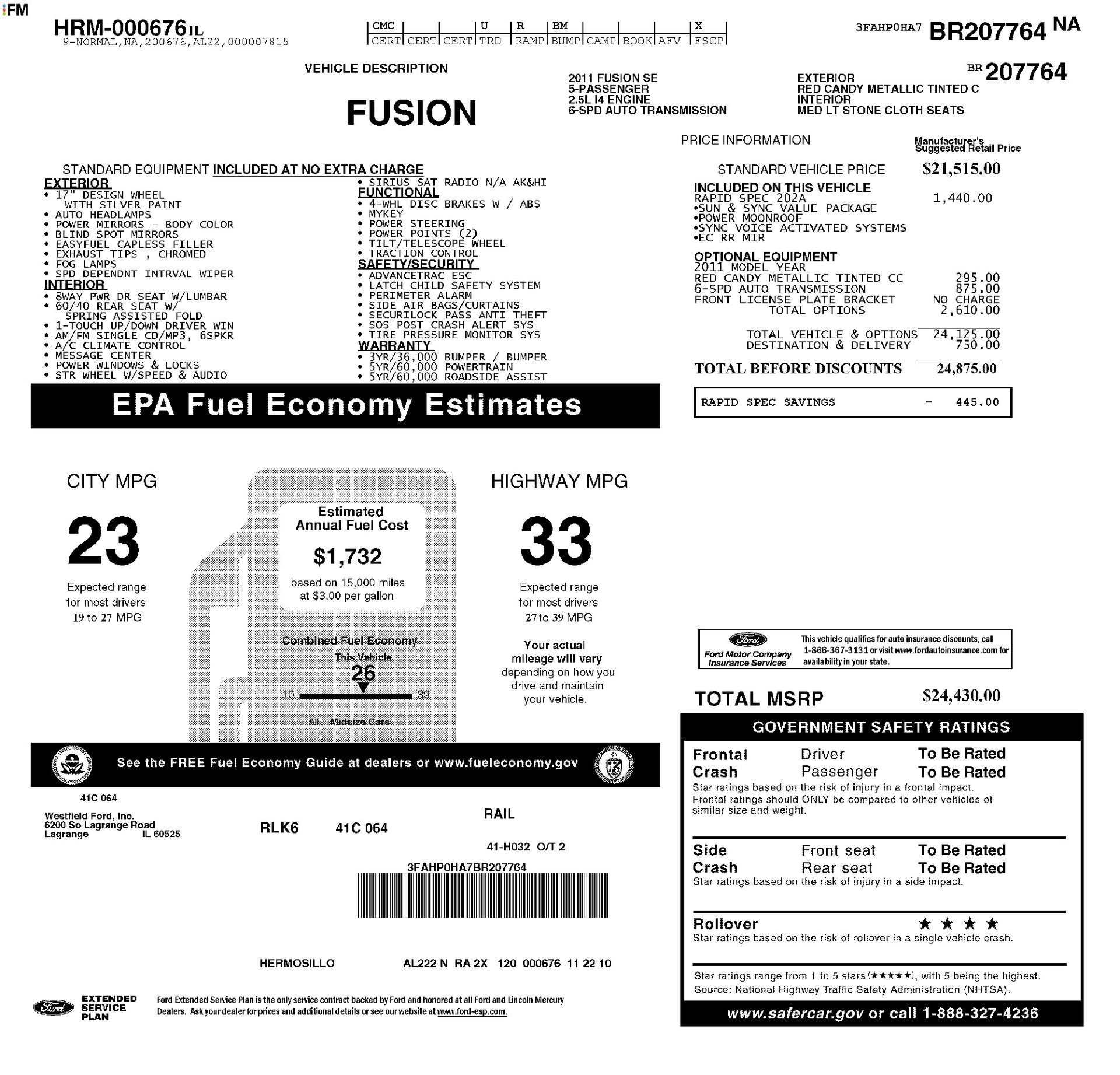 Used 2011 Ford Fusion SE w/ 202A Rapid Spec Order Code image 4