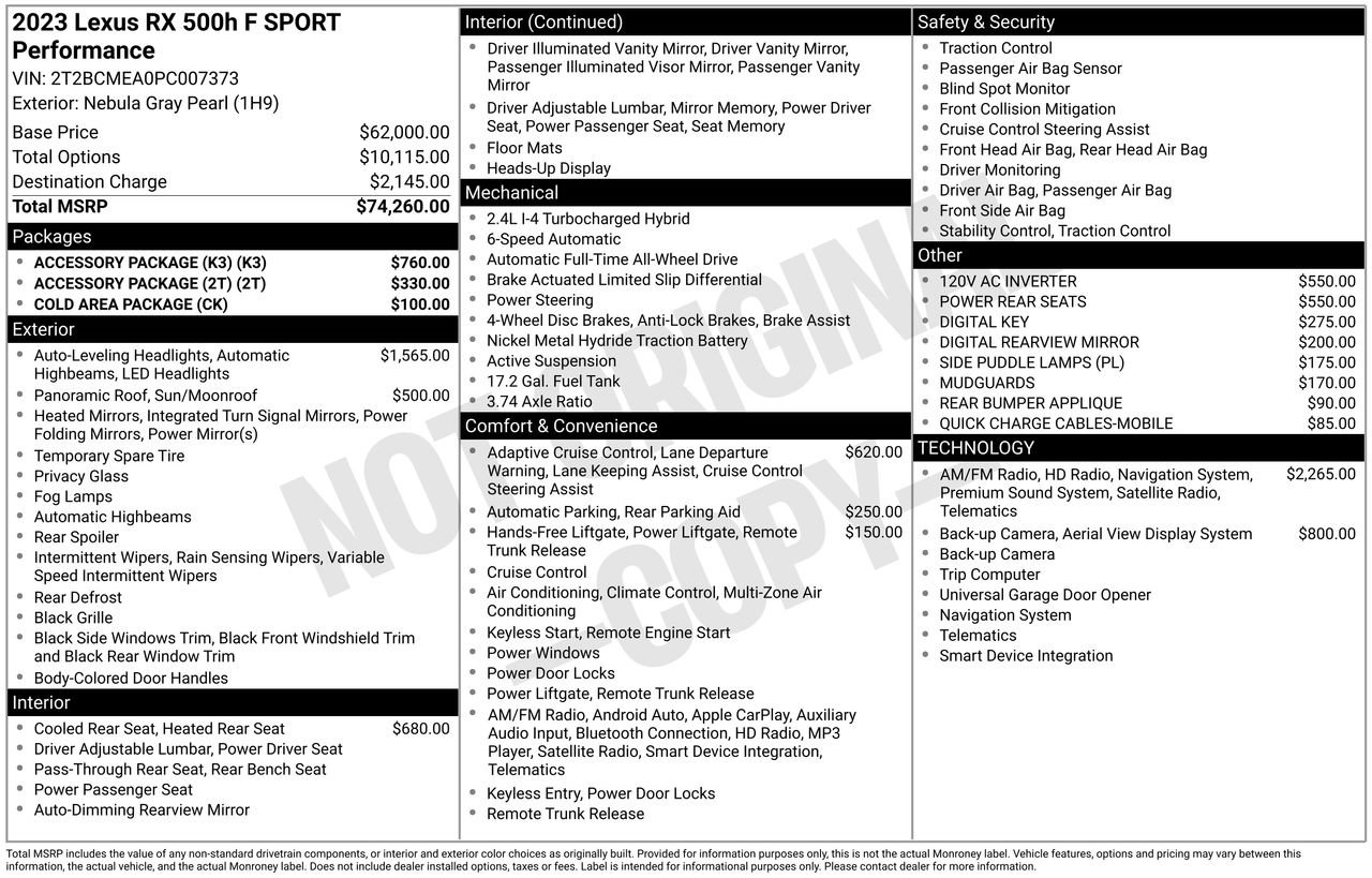 Used 2023 Lexus RX 500h F SPORT Performance w/ Accessory Package (K3) image 34