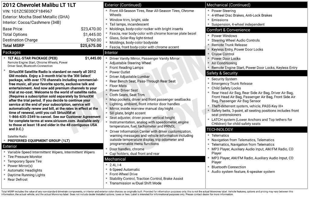 Used 2012 Chevrolet Malibu LT w/ 1LT All-Star Package FWD image 10