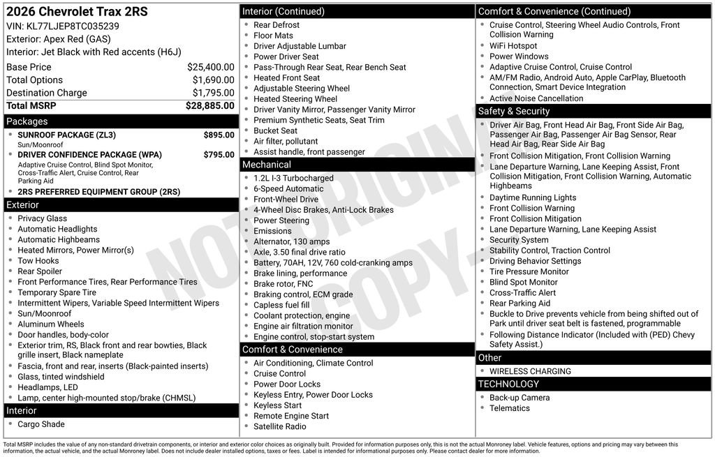New 2026 Chevrolet Trax RS w/ Sunroof Package FWD image 26