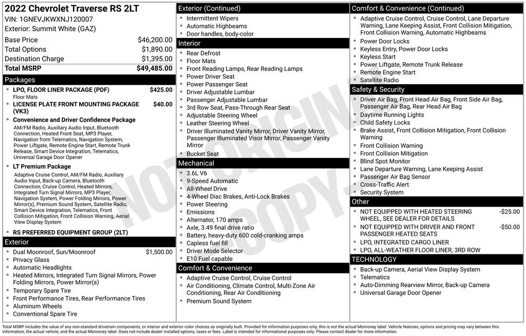 Used 2022 Chevrolet Traverse RS w/ LPO, Floor Liner Package AWD/4WD image 42