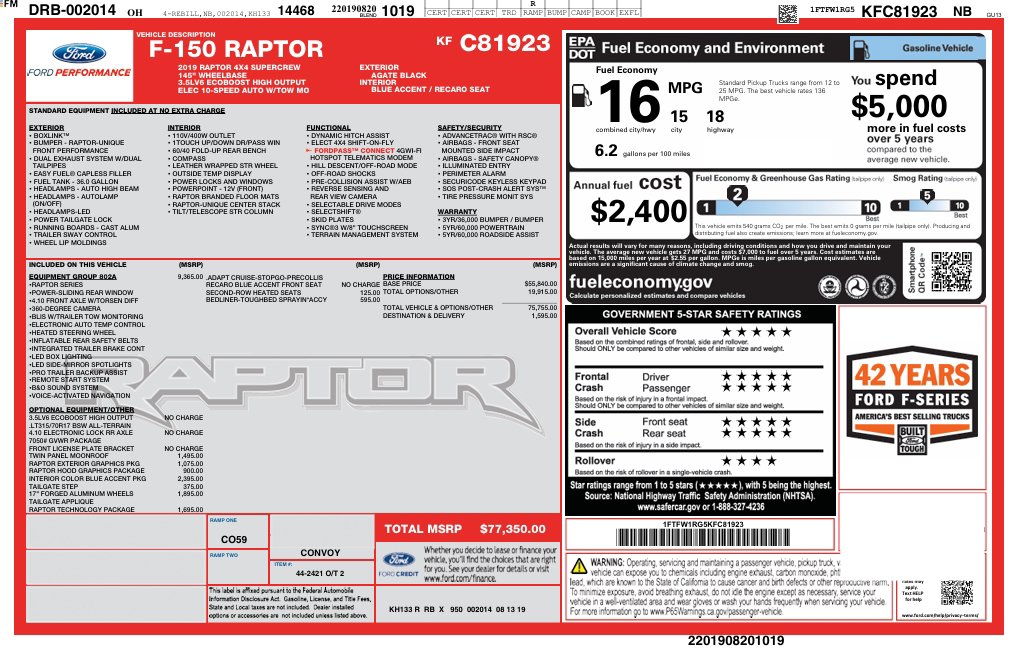 Used 2019 Ford F150 Raptor w/ Equipment Group 802A Luxury AWD/4WD image 17