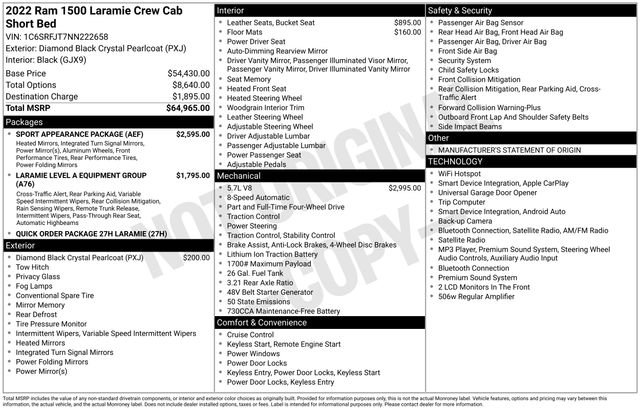 Used 2022 RAM 1500 Laramie w/ Sport Appearance Package AWD/4WD image 32