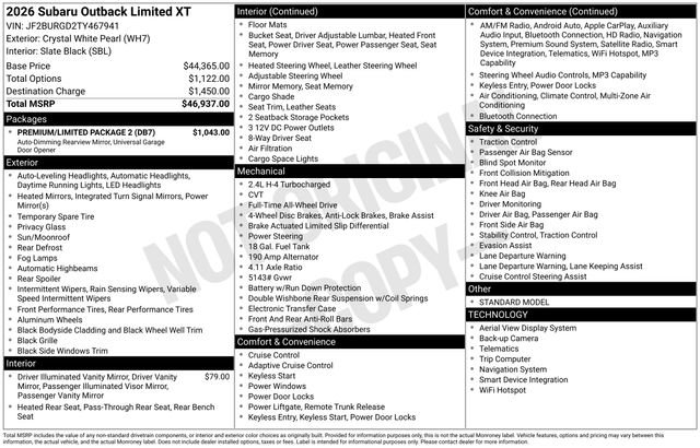 New 2026 Subaru Outback Limited XT w/ Premium/Limited Package 2 image 5