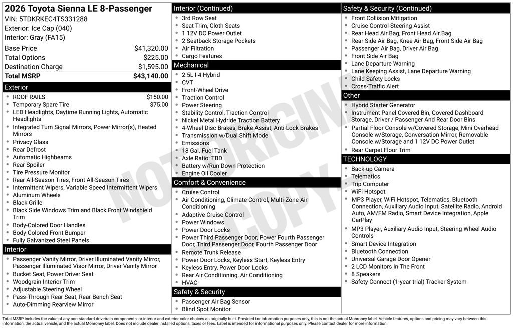 Certified 2026 Toyota Sienna LE FWD image 2