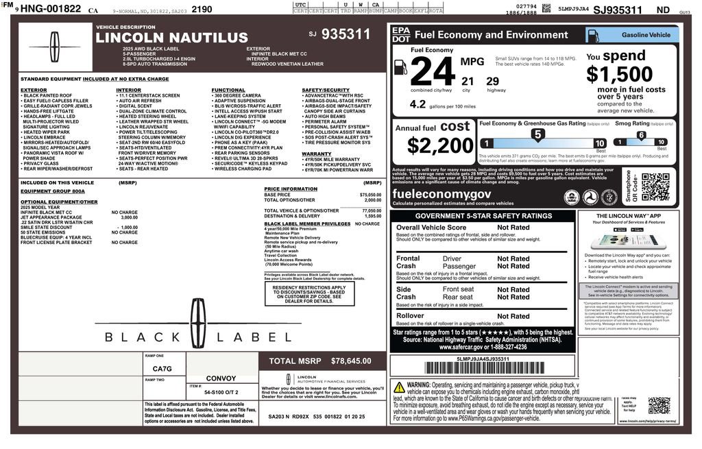 Used 2025 Lincoln Nautilus Black Label w/ Jet Appearance Package AWD/4WD image 2