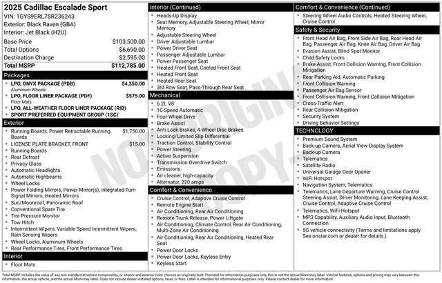 Certified 2025 Cadillac Escalade Sport w/ LPO, ONYX Package AWD/4WD image 37