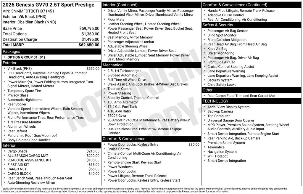 New 2026 Genesis GV70 2.5T Sport Prestige AWD/4WD image 8