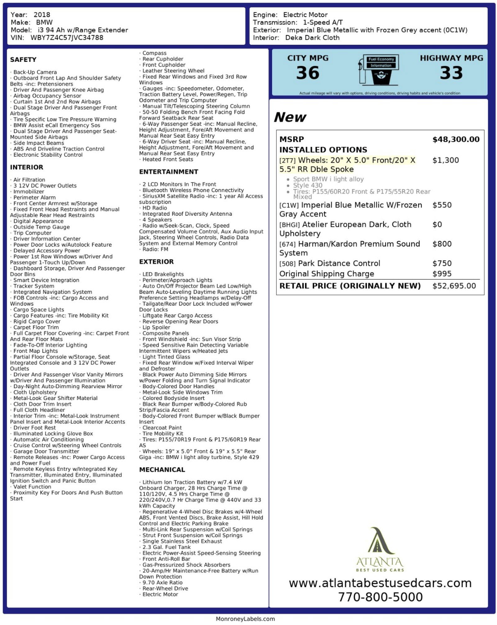 Used 2018 BMW i3 w/ Range Extender image 45