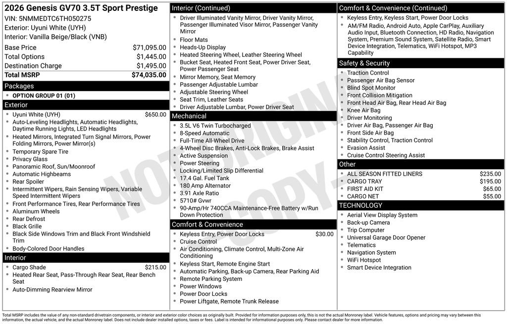 New 2026 Genesis GV70 3.5T Sport Prestige image 9